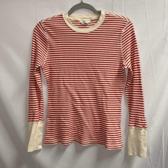 Sundance Striped Crewneck Thermal Long Sleeve Top Red/Cream Size Med Petite - Picture 2 of 6